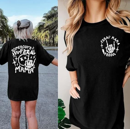 Bisiklet Yaka Baskılı T-shirt - Siyah -