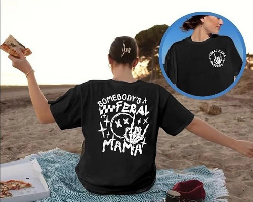 Bisiklet Yaka Baskılı T-shirt - Siyah -