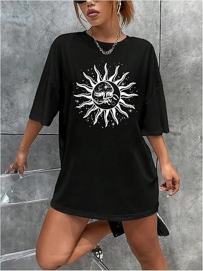 Bisiklet Yaka Baskılı T-shirt - Siyah -