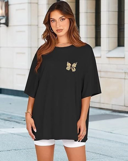 Bisiklet Yaka Baskılı T-shirt - Siyah -