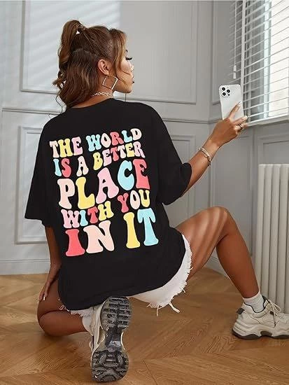 Bisiklet Yaka Baskılı T-shirt - Siyah -