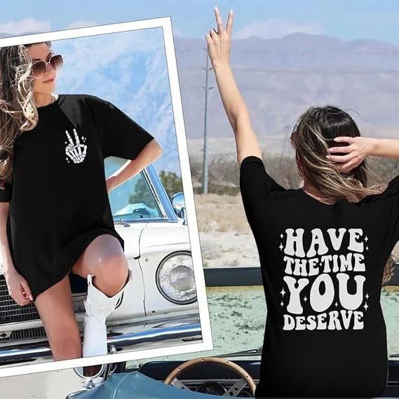 Bisiklet Yaka Kısa Kol Baskılı T-shirt - Siyah -
