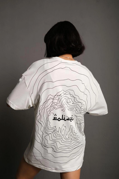 Bisiklet Yakalı Sırt Baskılı Oversize T-Shirt - Beyaz -