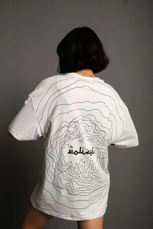 Bisiklet Yakalı Sırt Baskılı Oversize T-Shirt - Beyaz -