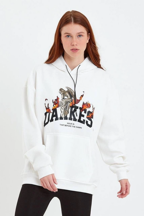 DANKES Baskılı Kapüşonlu Sweat - Beyaz -