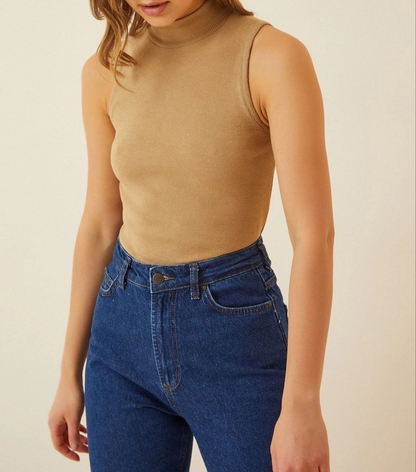 Full Likralı Fitilli Kaşkorse Body - Camel -