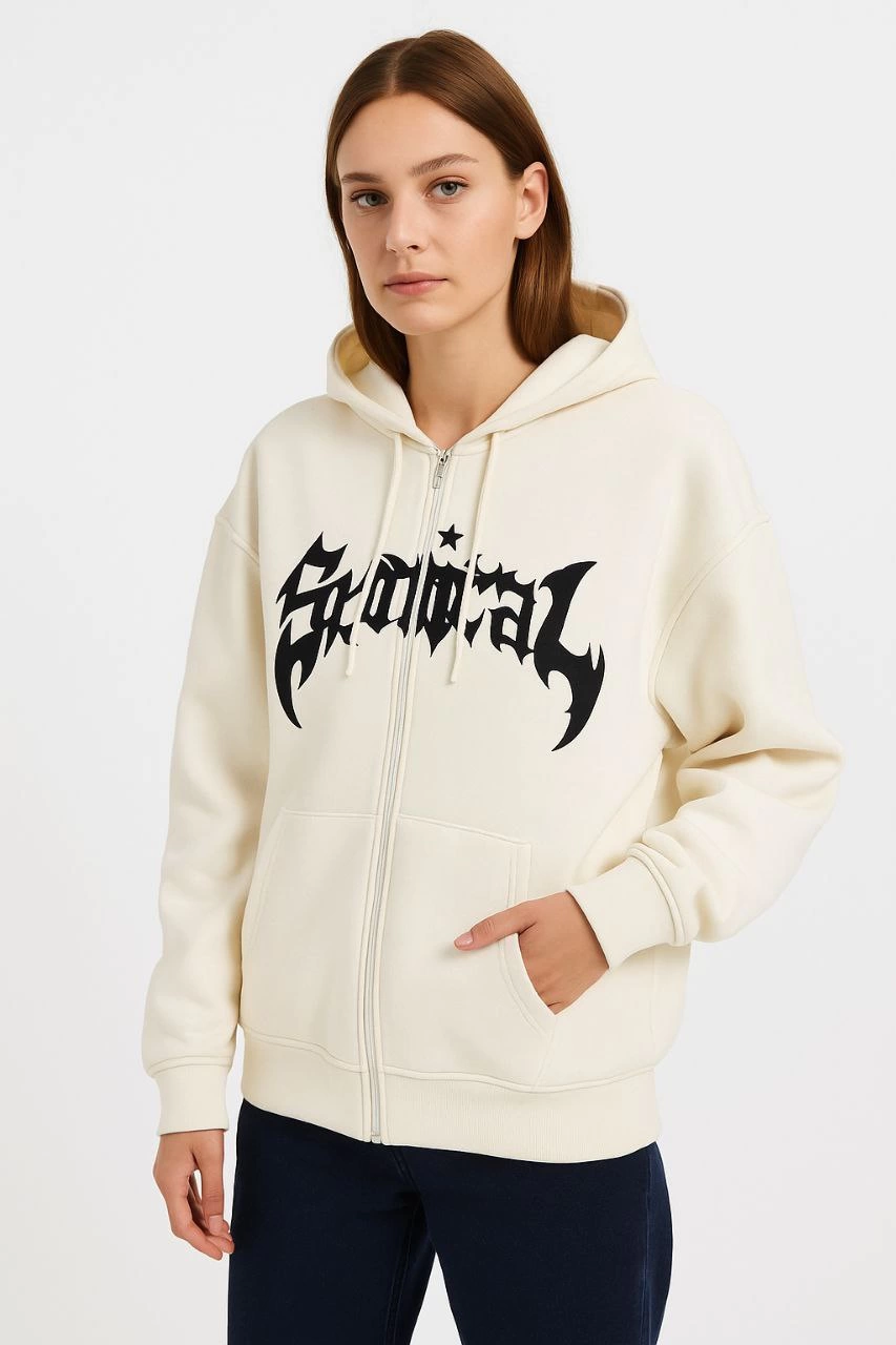 - Oversize Kapüşonlu Sweatshirt- Beyaz