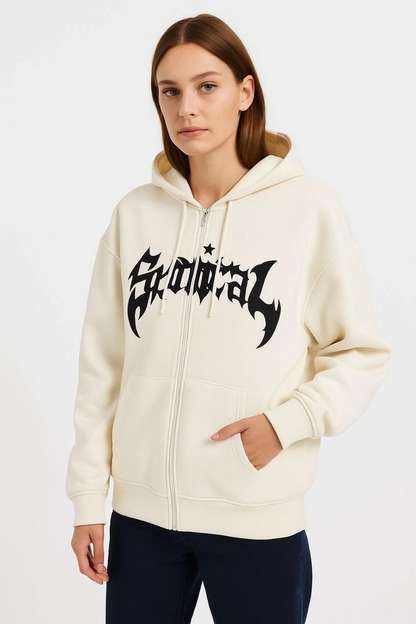 - Oversize Kapüşonlu Sweatshirt- Beyaz