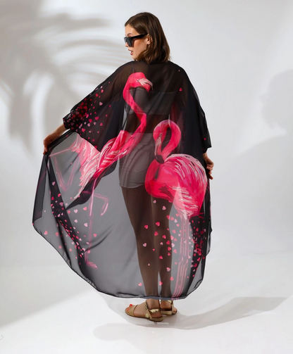 Rahat Kesim Şifon Kimono - Siyah -