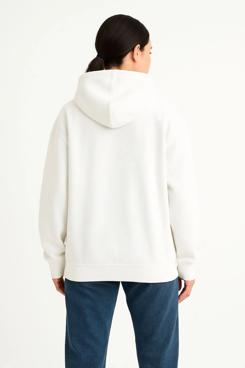 Samuray Ninja Çift Kapşonlu ZIP Fermuarlı Kanguru Çepli Hoodie Maske detaylı  sweatshirt - Beyaz