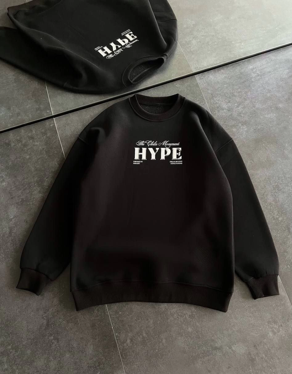Üç İplik Bisiklet Yaka Baskılı SweatShirt - Siyah -