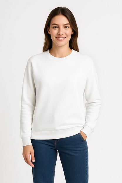 Üç İplik Düz Bisiklet Yaka SweatShirt - Beyaz -