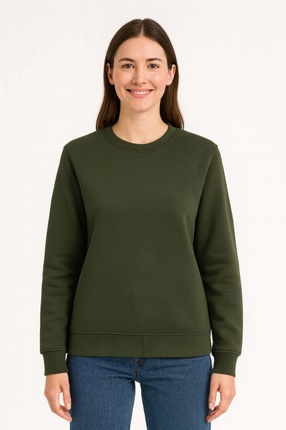 Üç İplik Düz Bisiklet Yaka SweatShirt - Haki