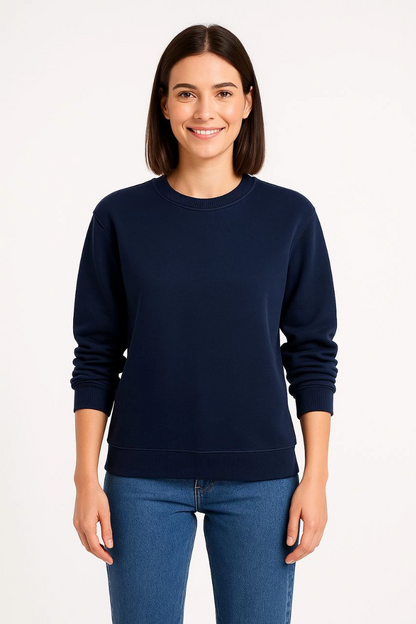 Üç İplik Düz Bisiklet Yaka SweatShirt - Lacivert