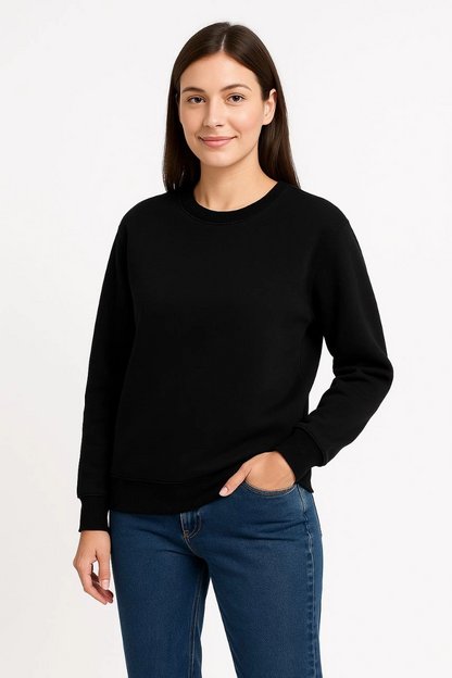 Üç İplik Düz Bisiklet Yaka SweatShirt - Siyah -