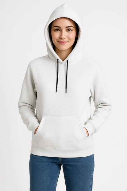 Üç İplik Kapüşonlu Kanguru Çepli SweatShirt hoodie - Beyaz -