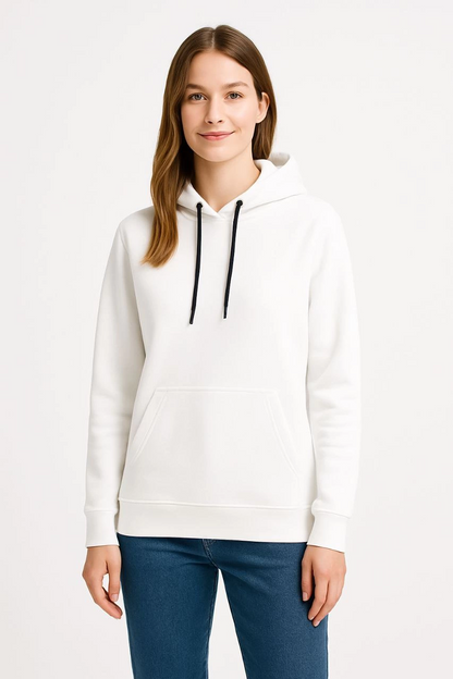 Üç İplik Kapüşonlu Kanguru Çepli SweatShirt hoodie - Beyaz -