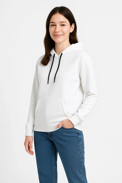Üç İplik Kapüşonlu Kanguru Çepli SweatShirt hoodie - Beyaz -