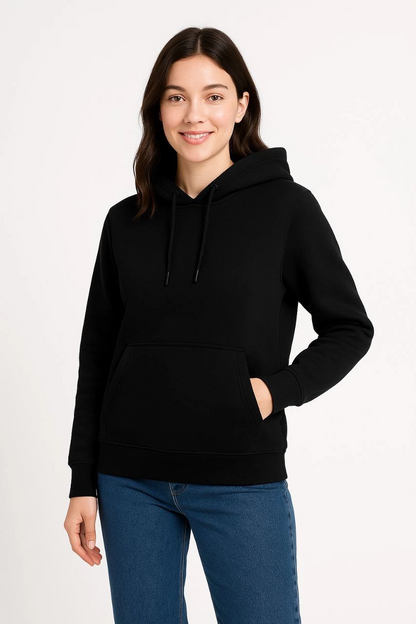 Üç İplik Kapüşonlu Kanguru Cepli Sweatshirt hoodie - Siyah -