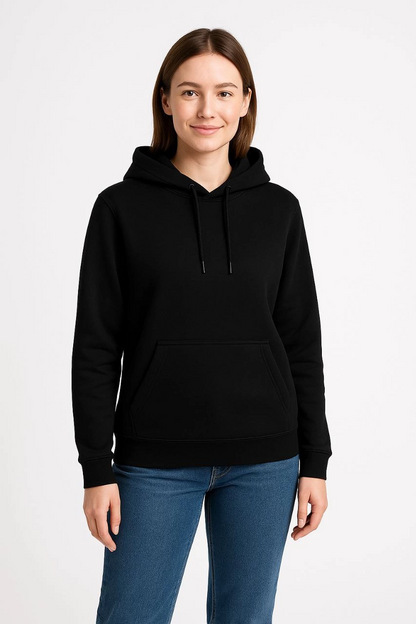 Üç İplik Kapüşonlu Kanguru Cepli Sweatshirt hoodie - Siyah -