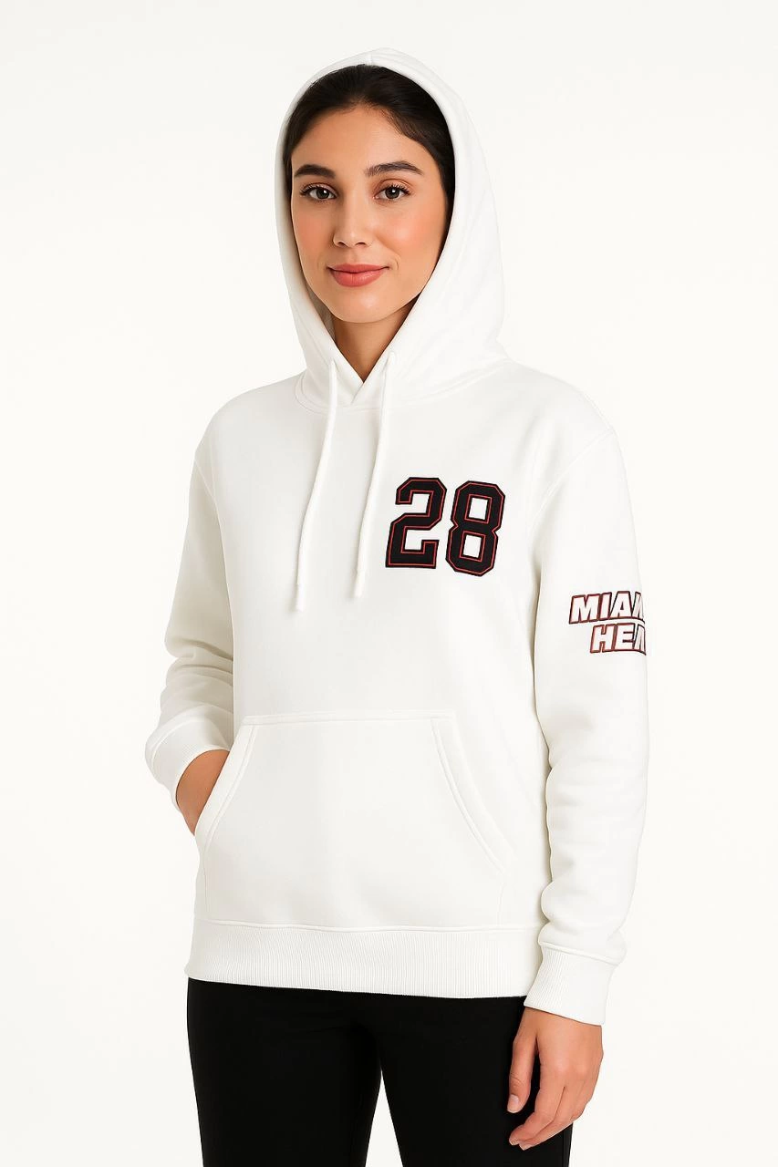 Üç İplik Kapüşonlu Ön ve Arka Baskılı SweatShirt hoodie - Beyaz -
