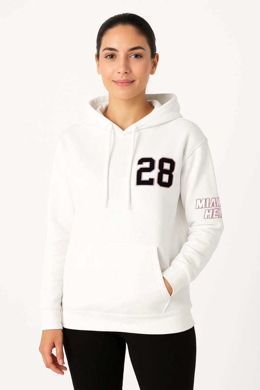 Üç İplik Kapüşonlu Ön ve Arka Baskılı SweatShirt hoodie - Beyaz -
