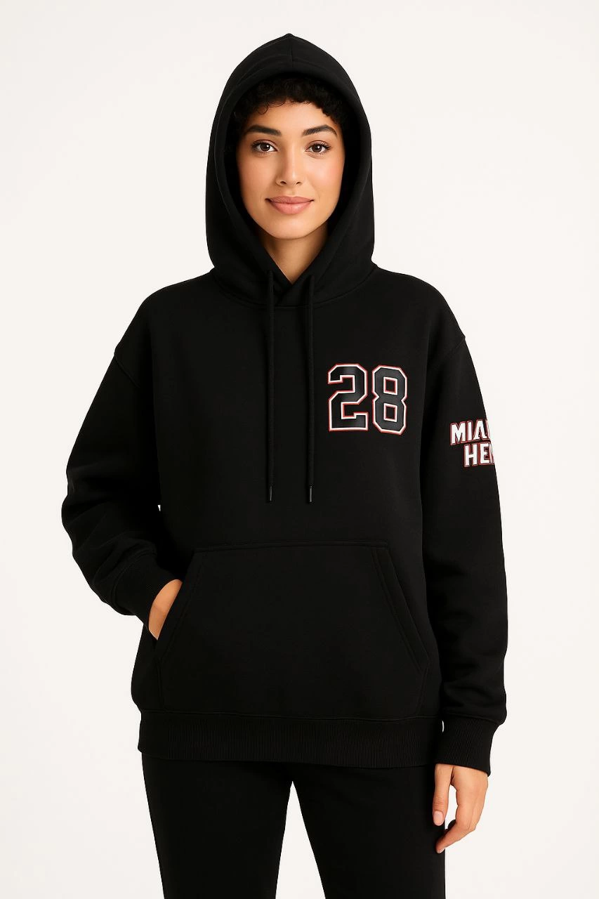 Üç İplik Kapüşonlu Ön ve Arka Baskılı SweatShirt hoodie - Siyah -