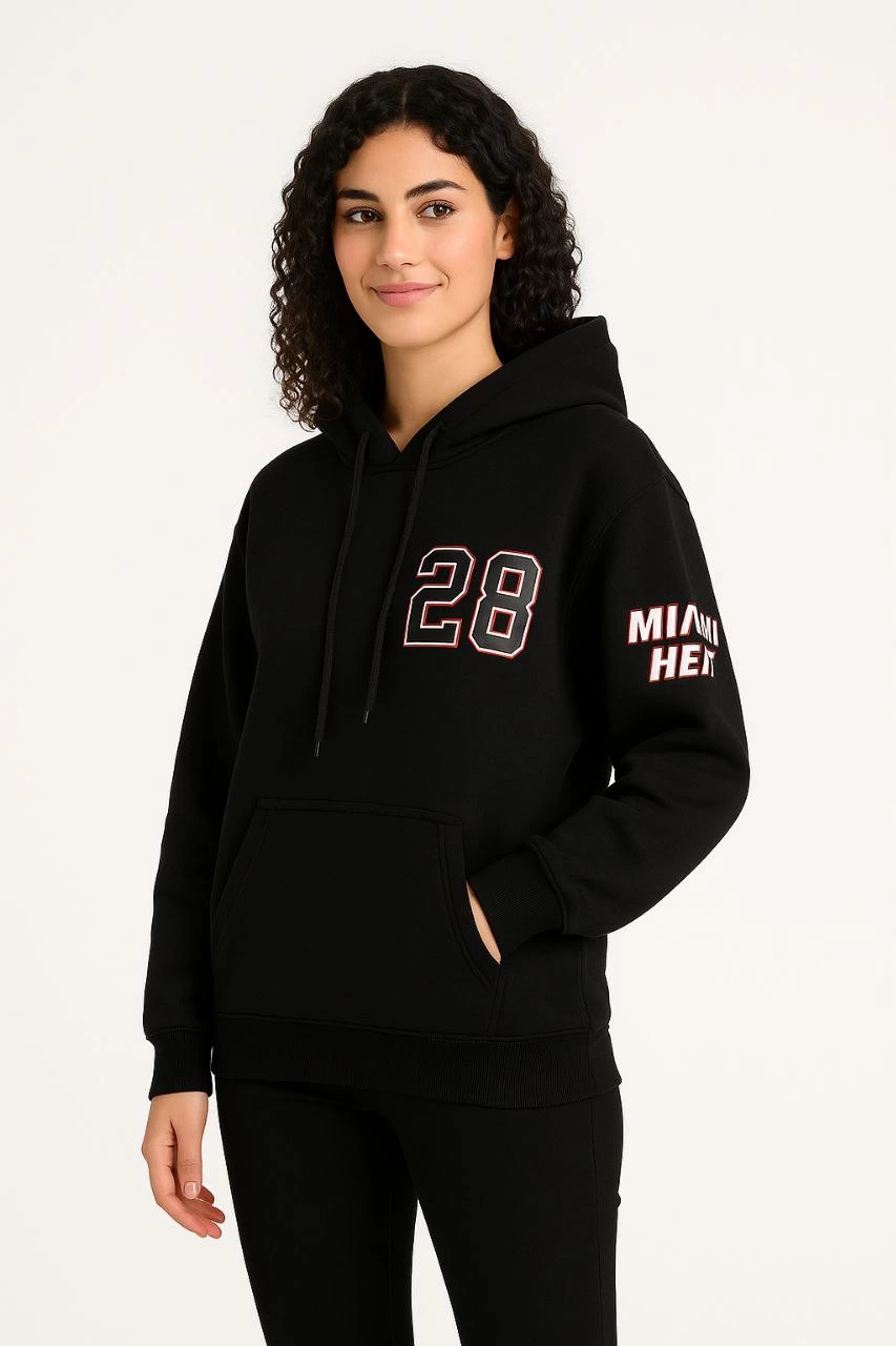 Üç İplik Kapüşonlu Ön ve Arka Baskılı SweatShirt hoodie - Siyah -