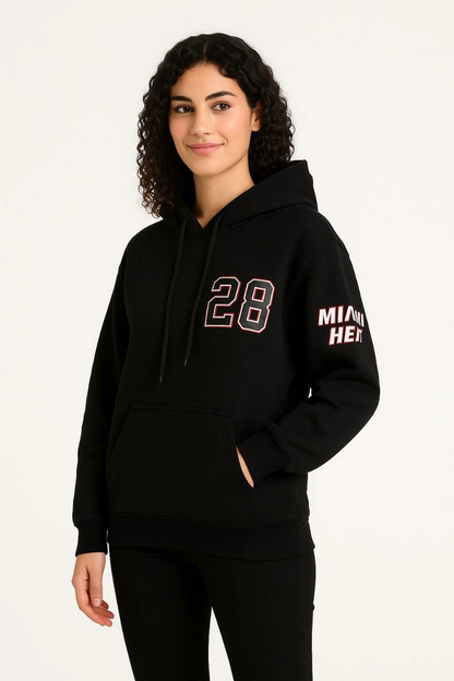 Üç İplik Kapüşonlu Ön ve Arka Baskılı SweatShirt hoodie - Siyah -