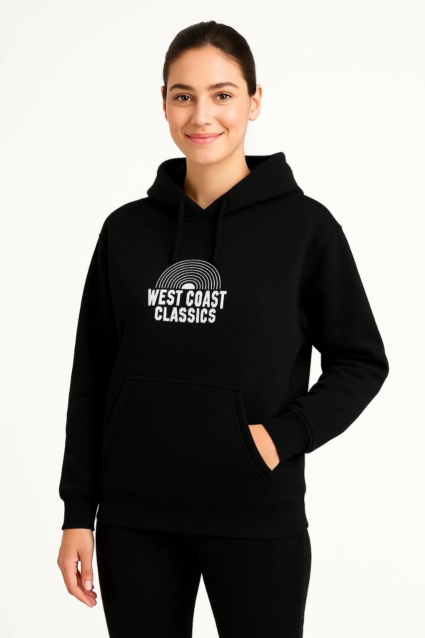Kapşonlu Sweatshirt - Oversize'West Coast Classics' - Siyah -
