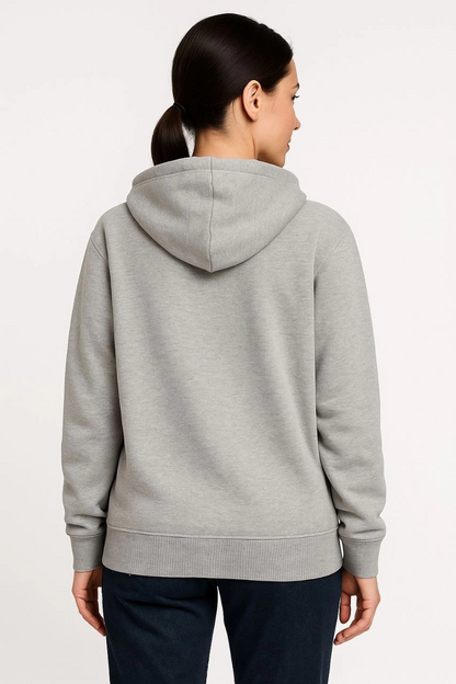 Üç İplik Kapüşonlu Tam Fermuarlı Kanguru Çepli SweatShirt Hoodie - Gri -