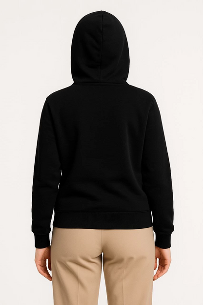 Üç İplik Kapüşonlu Tam Fermuarlı Kanguru Çepli SweatShirt Hoodie - Siyah -