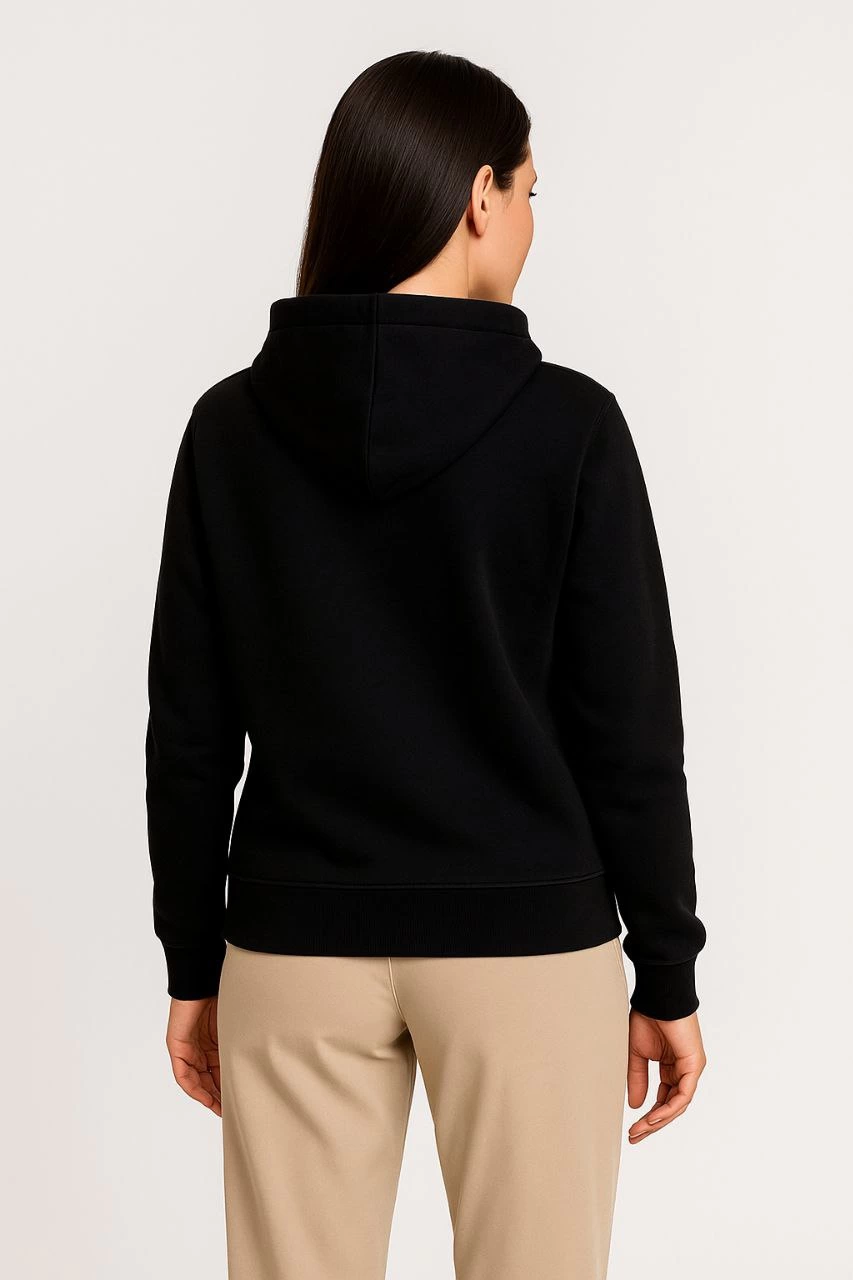 Üç İplik Kapüşonlu Tam Fermuarlı Kanguru Çepli SweatShirt Hoodie - Siyah -