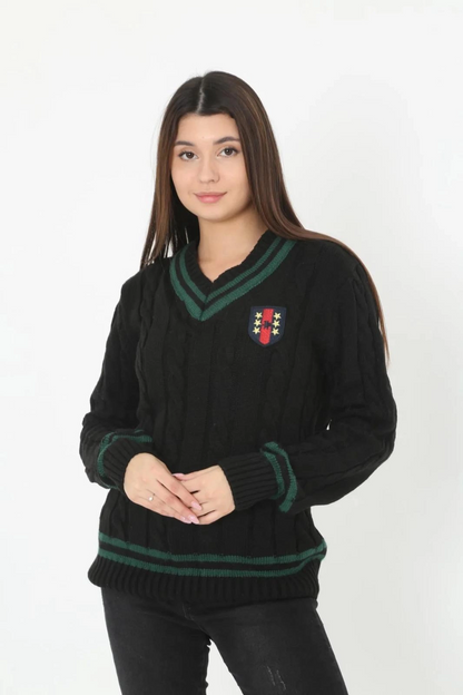 V Yaka Örgülü Kazak - Siyah -