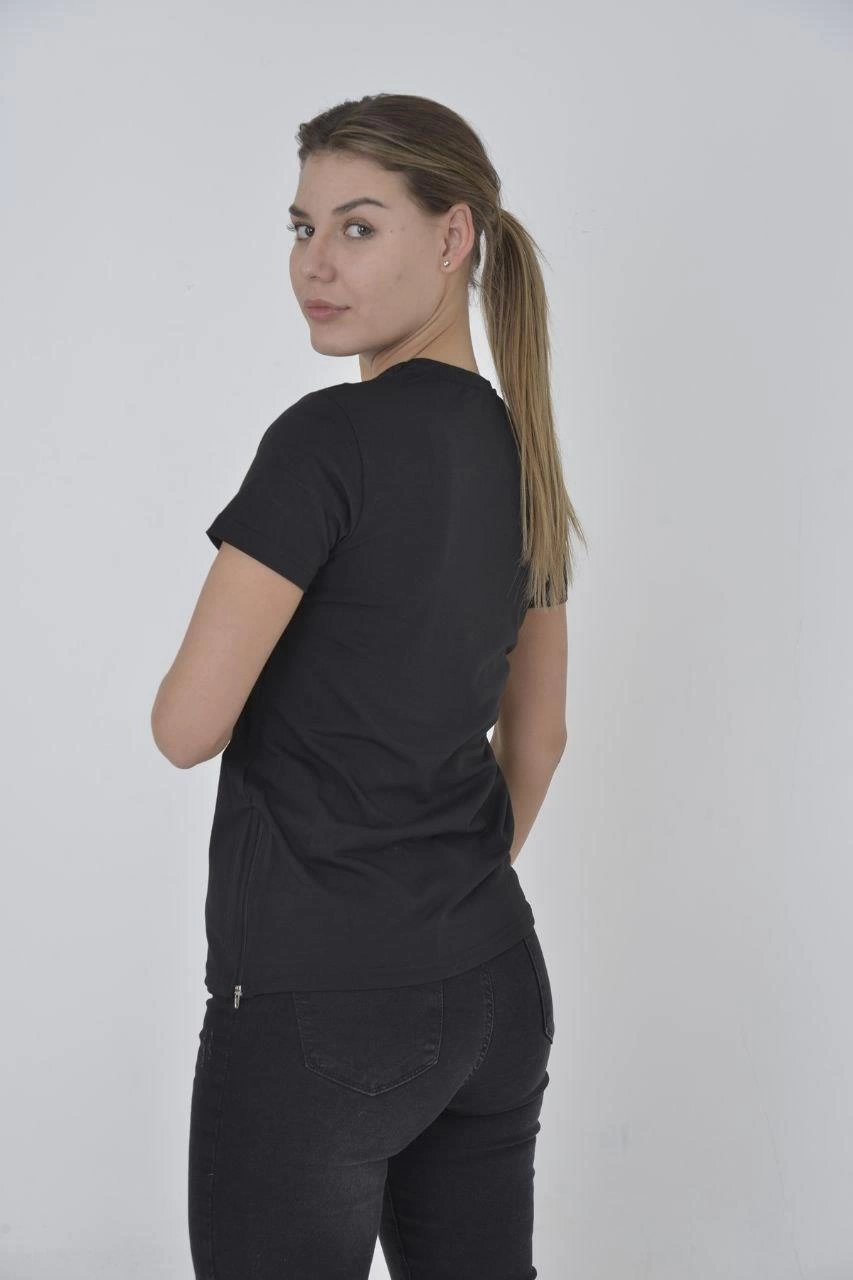 Yandan Fermuarli Slim fit T-shirt - Siyah -