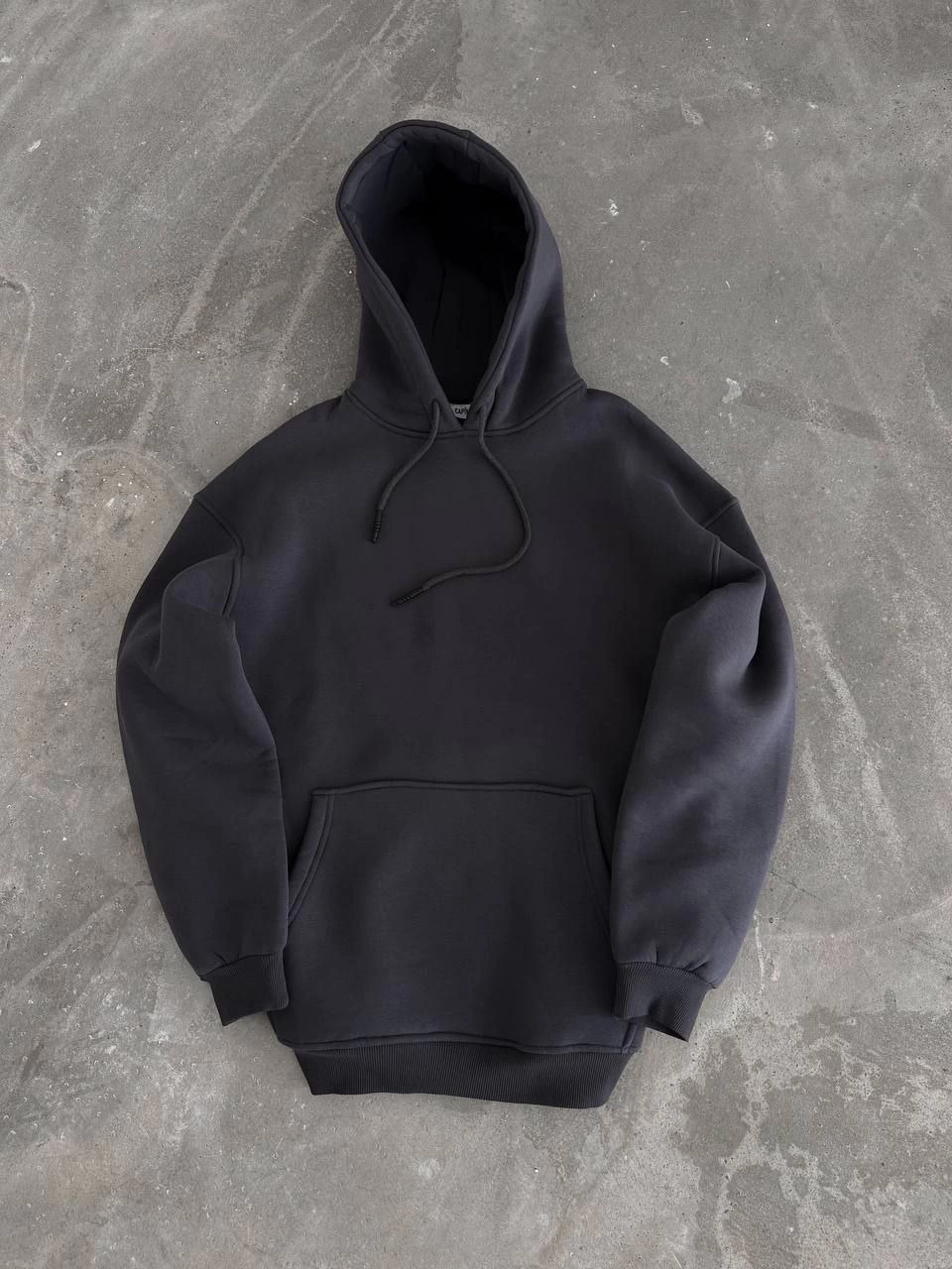 Kapüşonlu Üç İplik Penye Basic SweatShirt - Füme -