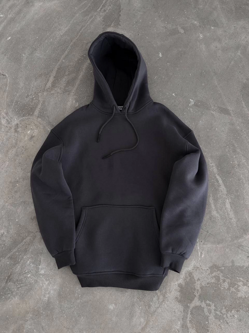 Kapüşonlu Üç İplik Penye Basic SweatShirt - Füme -