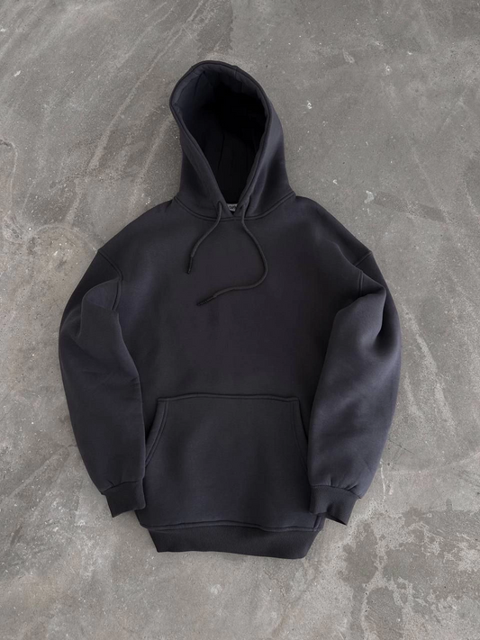 Kapüşonlu Üç İplik Penye Basic SweatShirt - Füme -
