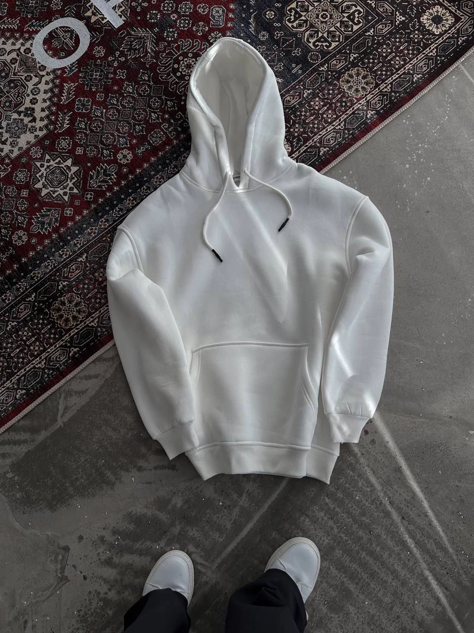 Kapüşonlu Üç İplik Penye Basic SweatShirt - Beyaz