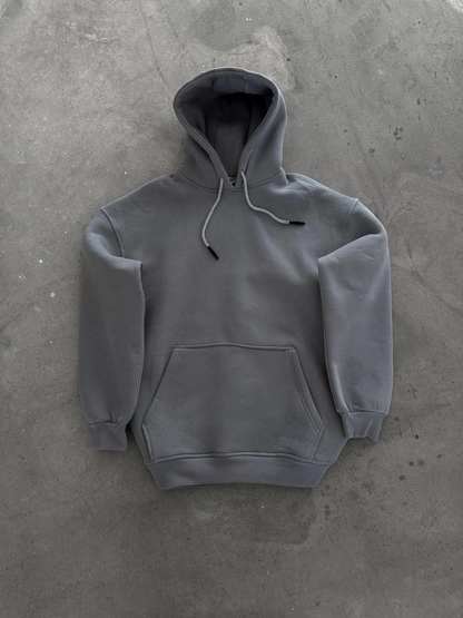 Kapüşonlu Üç İplik Penye Basic SweatShirt - Boyalı Gri -