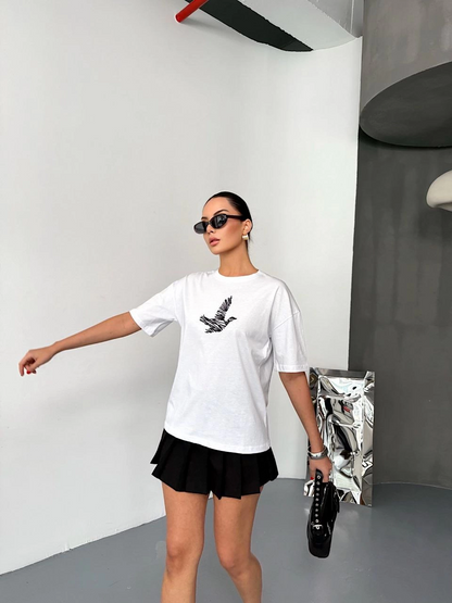 Kısa Kol Baskılı T-shirt - Beyaz -