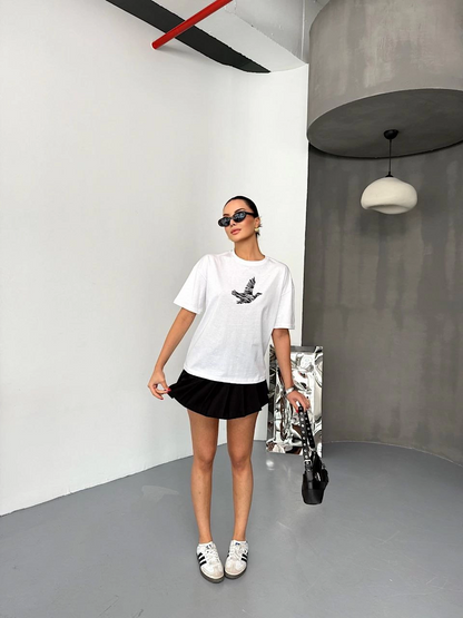 Kısa Kol Baskılı T-shirt - Beyaz -