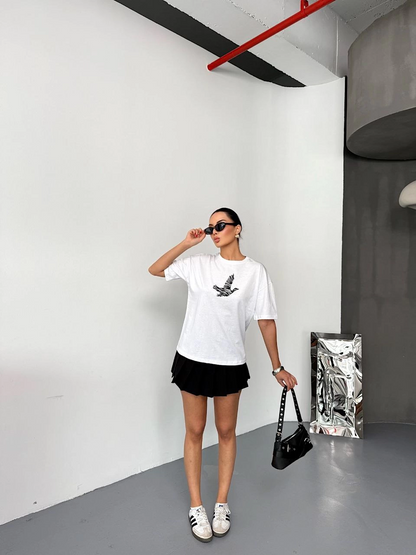 Kısa Kol Baskılı T-shirt - Beyaz -