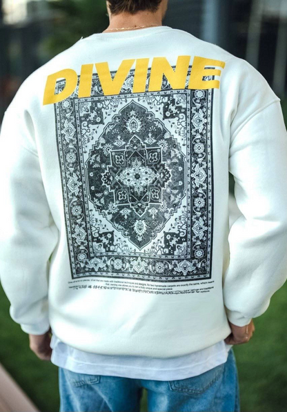 Kışlık Bisiklet Yaka Baskılı SweatShirt - Beyaz -