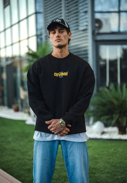 Kışlık Bisiklet Yaka Baskılı SweatShirt - Siyah -