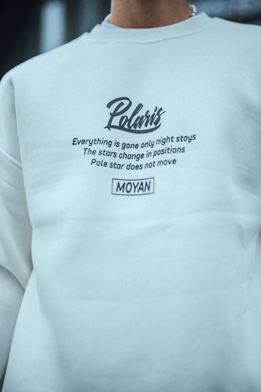 Kışlık Bisiklet Yaka Ön Ve Arka Baskılı SweatShirt - Beyaz -