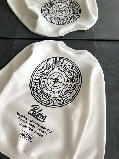 Kışlık Bisiklet Yaka Ön Ve Arka Baskılı SweatShirt - Beyaz -