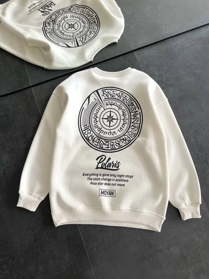 Kışlık Bisiklet Yaka Ön Ve Arka Baskılı SweatShirt - Beyaz -
