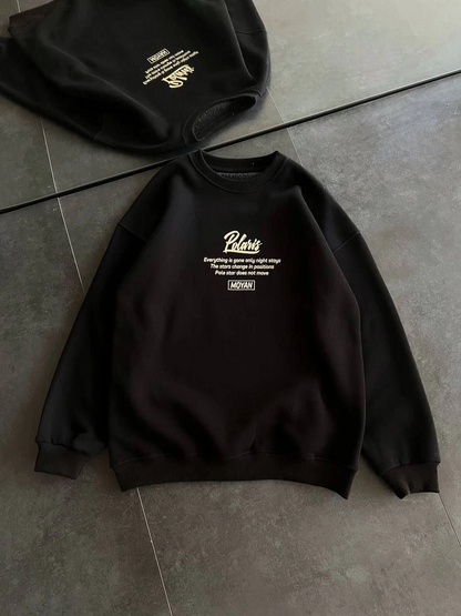 Kışlık Bisiklet Yaka Ön Ve Arka Baskılı SweatShirt - Siyah -