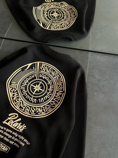 Kışlık Bisiklet Yaka Ön Ve Arka Baskılı SweatShirt - Siyah -